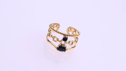 Black Gem Layered Gold Ring