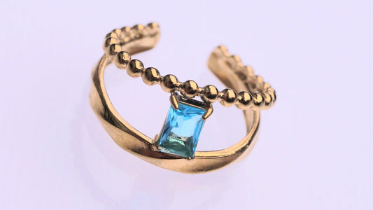 Dual Aqua Rectangular Gem Gold Ring