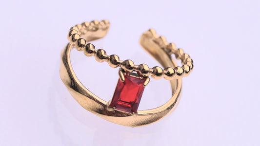 Dual Ruby Rectangular Gem Gold Ring