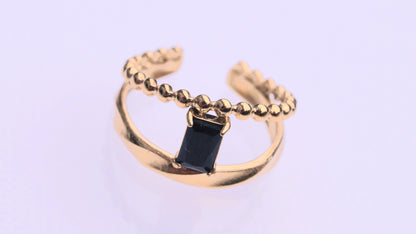 Dual Style Black Rectangular Gem Gold Ring