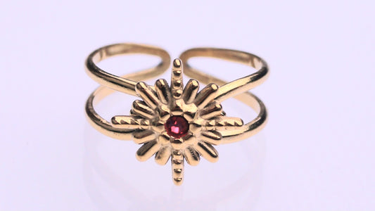 Vintage Sun Style Red Zirconia Gold Ring