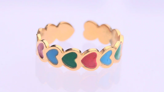 Row of Hearts Gold Ring