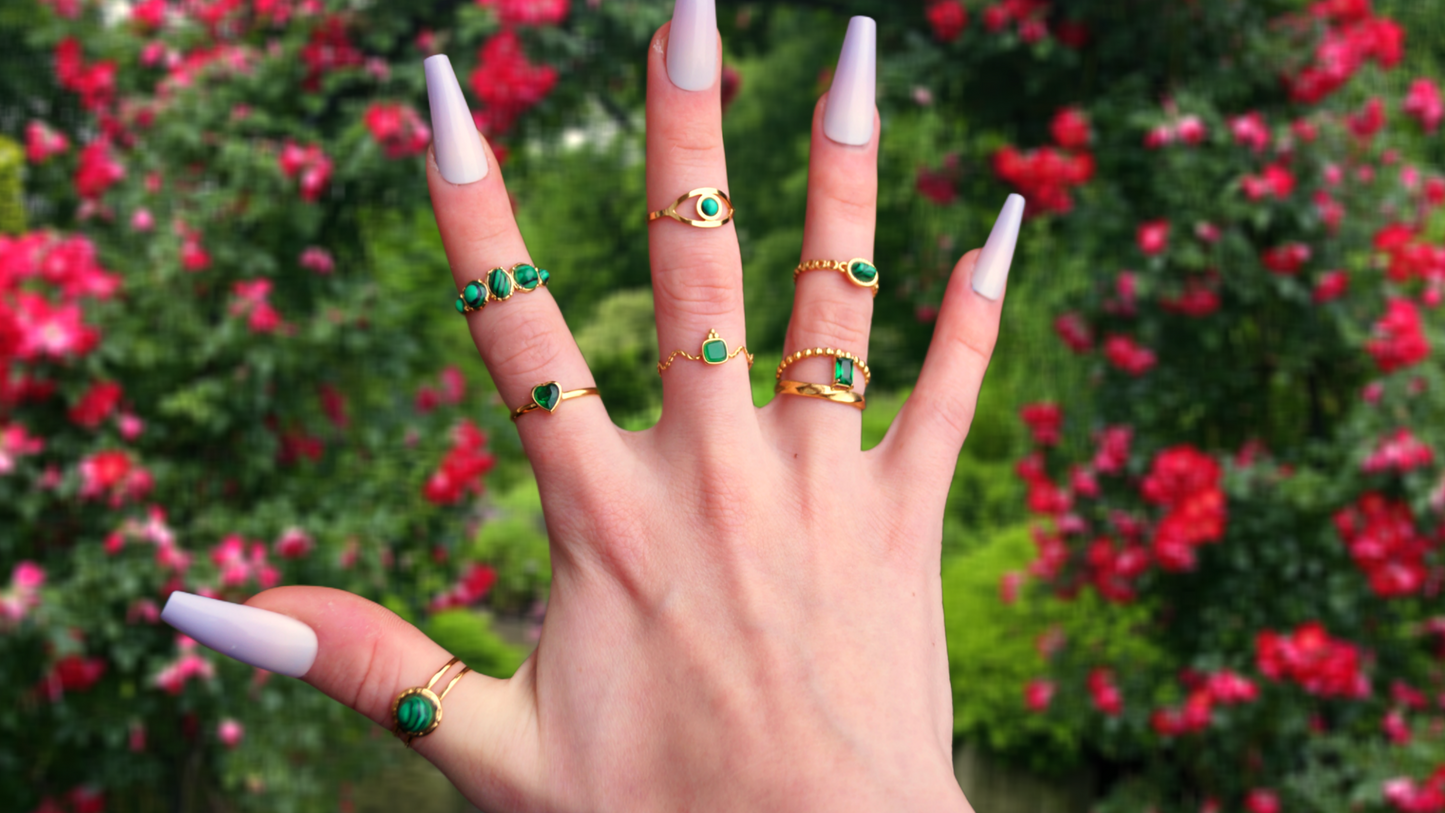 Five Malachite Stone Gold Ring