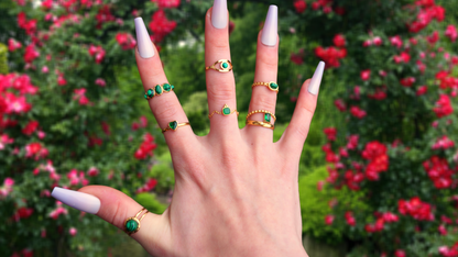 Five Malachite Stone Gold Ring